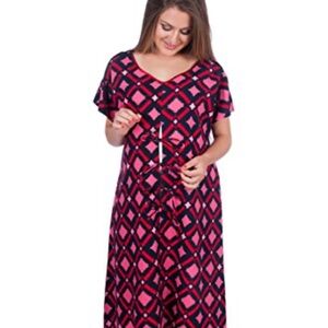 My Bella Mama Pink and Black Geometric Maternity Maxi Dress